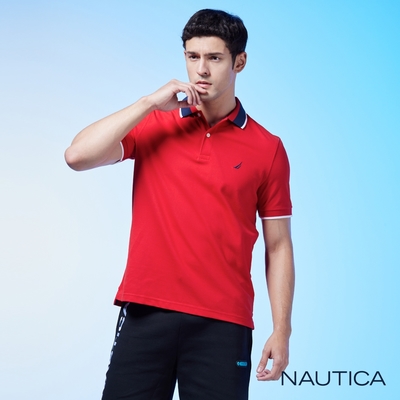 Nautica 男裝 跳色領百搭短袖POLO衫-紅色