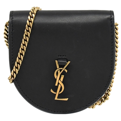 YSL Saint Laurent Le K Baby Satchel 金屬LOGO迷你牛皮斜背零錢包(黑)