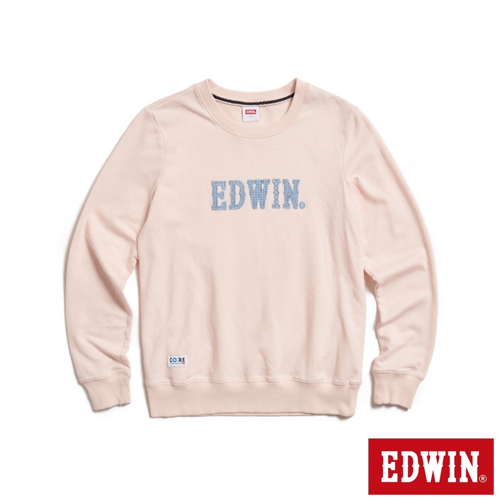 EDWIN 再生系列 CORE 刺仔繡拼布LOGO厚長袖T恤-女-淡粉紅