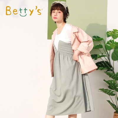 betty’s專櫃款　假兩件拼接打褶洋裝 (淺綠)