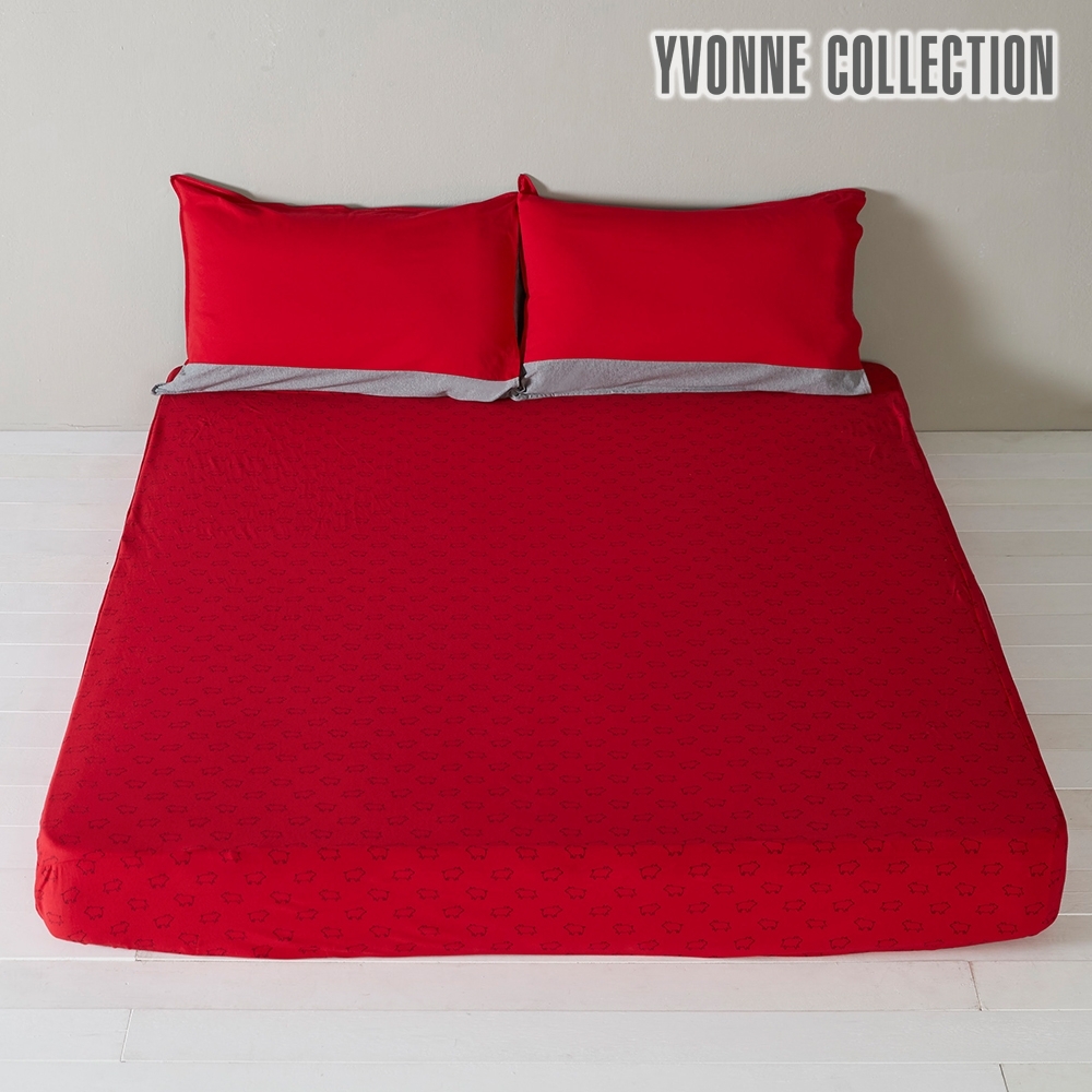 YVONNE COLLECTION 豬豬印花雙人床包(5x6.2呎)-紅