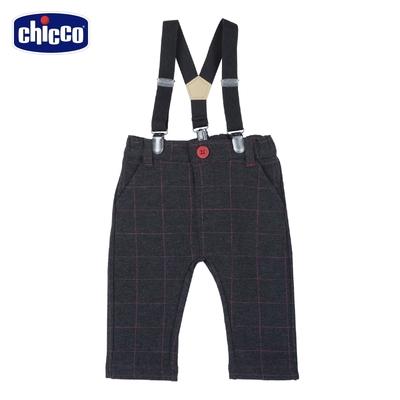 chicco- 校園小熊-活動吊帶格紋彈性長褲