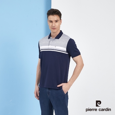 Pierre Cardin皮爾卡登 男款 吸濕排汗網眼橫條定位短袖Polo衫-丈青色(5217201-38)