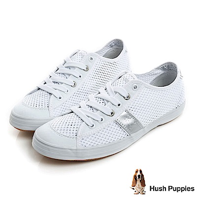 Hush Puppies 透氣網布咖啡紗休閒鞋-銀色