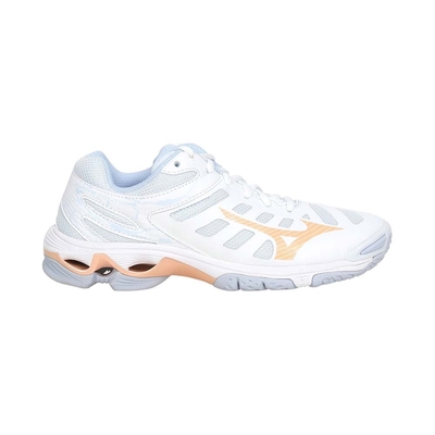 MIZUNO WAVE VOLTAGE 女排球鞋-訓練 運動 美津濃 V1GC216000 白橘淺藍