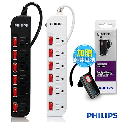 PHILIPS 過載防護型 6開6插3孔延長線(1.8米)SPB1661