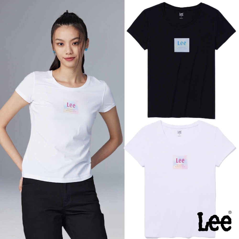 Lee 女款 方框暈染小Logo短袖圓領T 兩色