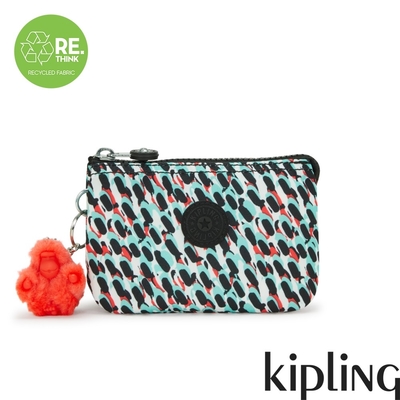 Kipling 黑綠抽象印花三夾層配件包-CREATIVITY S