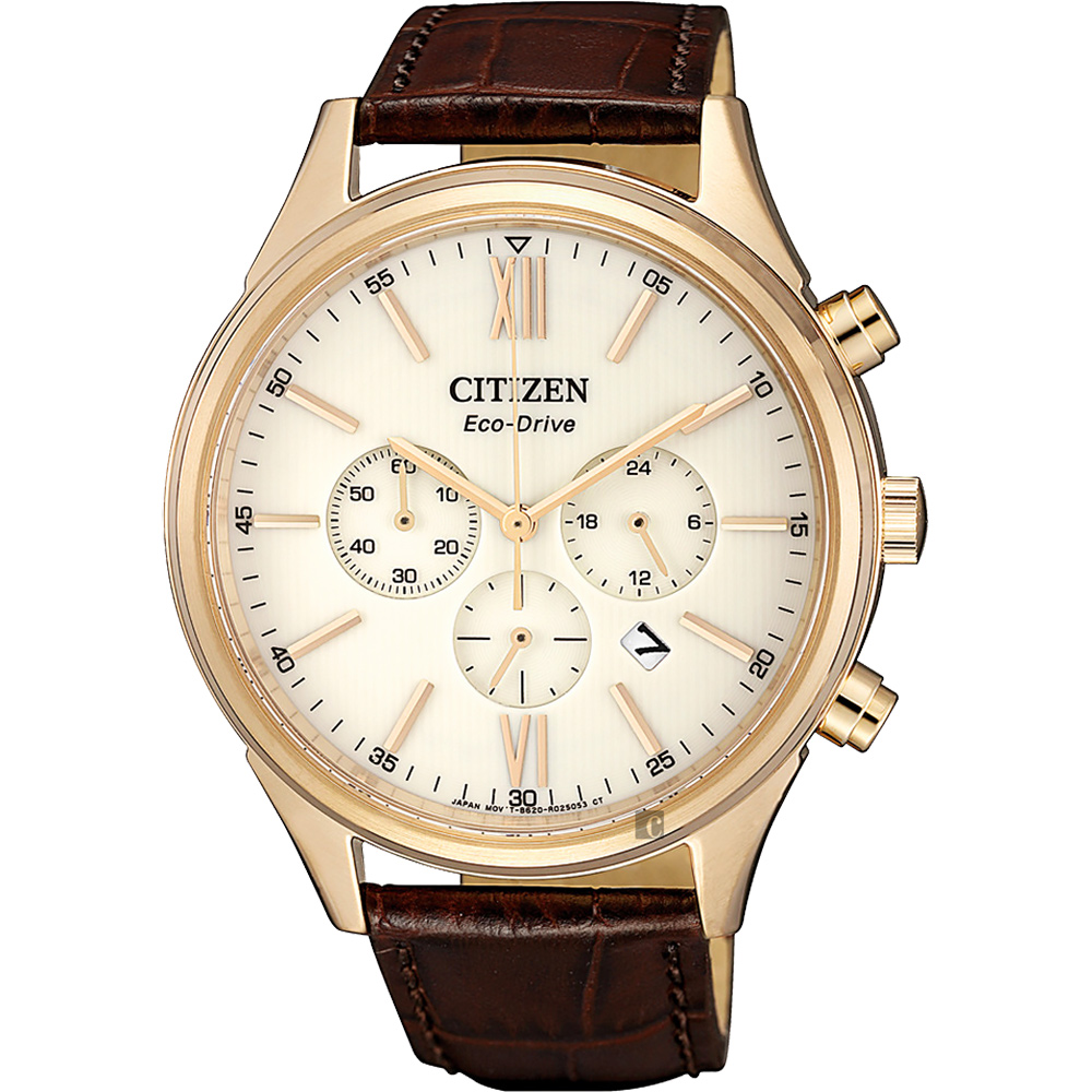 CITIZEN 星辰 亞洲限定光動能計時手錶-玫瑰金框x咖啡/42mm CA4413-19A