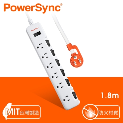 【PowerSync 群加】7開6插防雷擊抗搖擺加大間距延長線/1.8M(TS76B918)