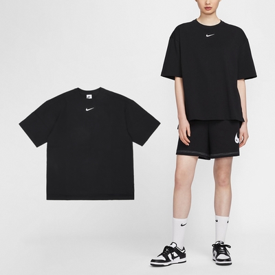 Nike 短袖 NSW Oversized Tee 女款 黑 白 純棉 寬鬆 勾勾 短T 棉T HJ3947-010