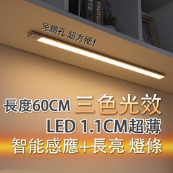 【Fameli】60cm LED燈 三色光可調 超薄智能感應燈條 USB充電 (感應燈 LED燈 磁吸燈)