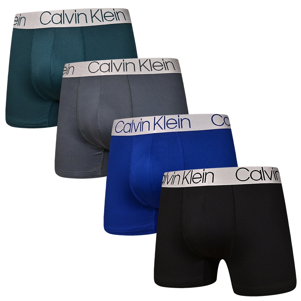 Calvin Klein Microfiber 男內褲 莫代爾 絲質舒適 平口褲/四角褲/CK內褲-藍、綠、黑、灰 四入組