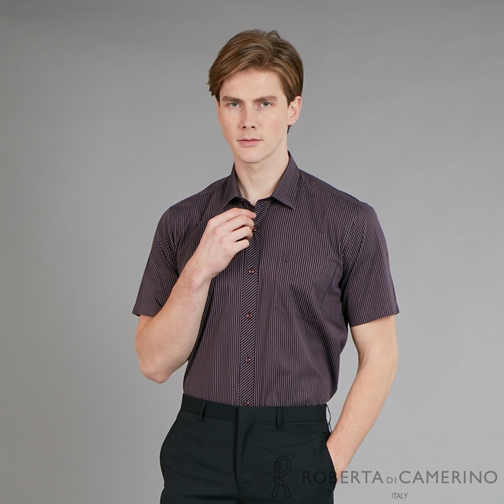 ROBERTA諾貝達 台灣製 進口素材 商務型男 風格造型短袖襯衫 紫紅