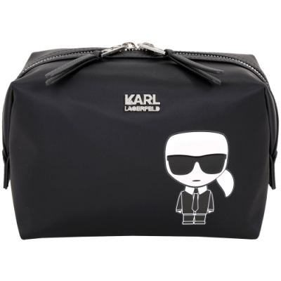 KARL LAGERFELD K/IKONIK 老佛爺圖案尼龍盥洗化妝包(黑色)