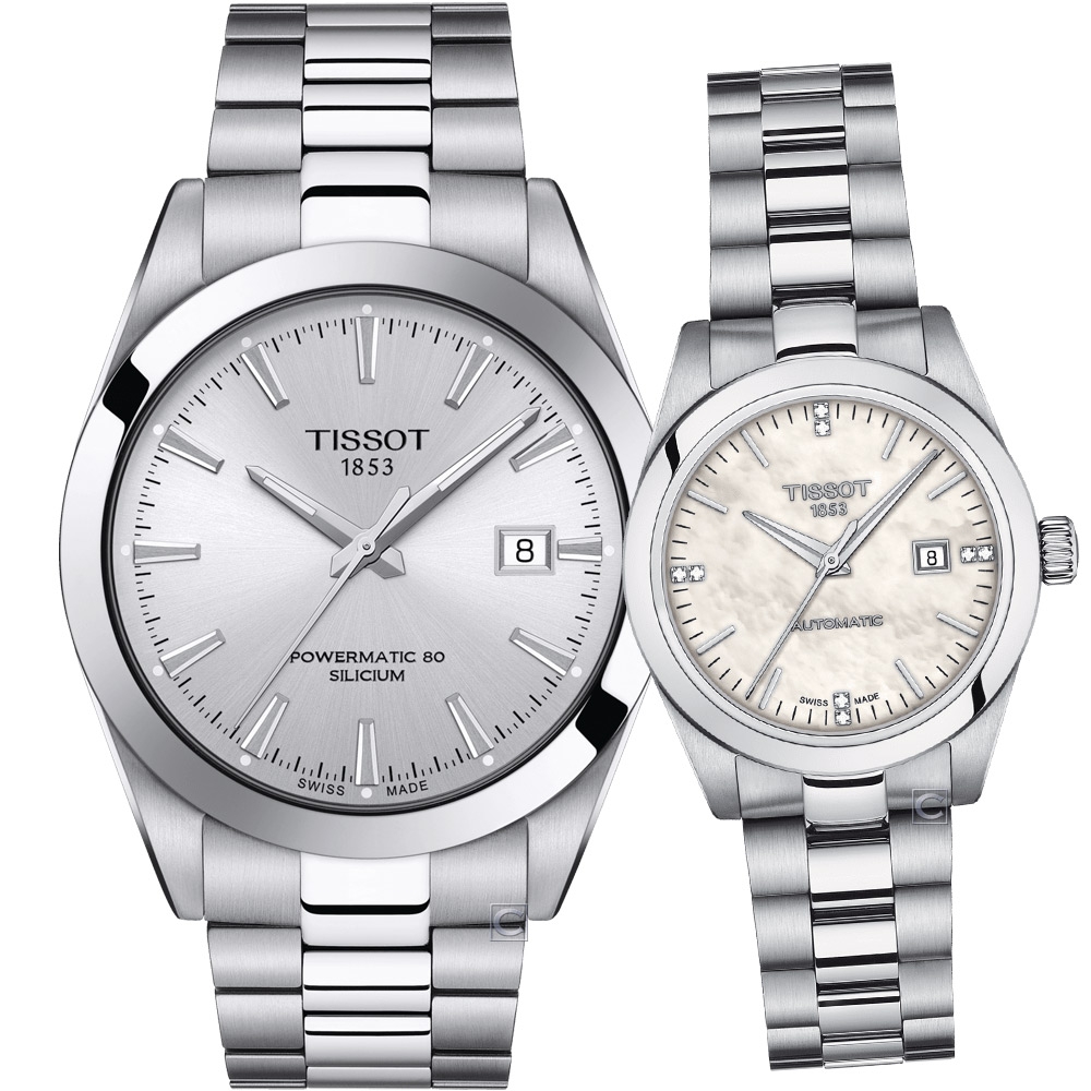 TISSOT  天梭 官方授權 經典優雅時尚機械對錶-T1274071103100+T1320071111600