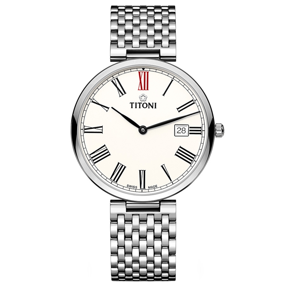 TITONI 梅花錶 纖薄系列 羅馬機械腕錶 39mm / 82718S-608