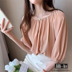 JILLI-KO 單扣領氣質雪紡衫- 粉紅