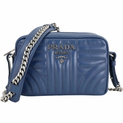 PRADA 迷你款絎縫小牛皮仿舊銀鍊帶相機包