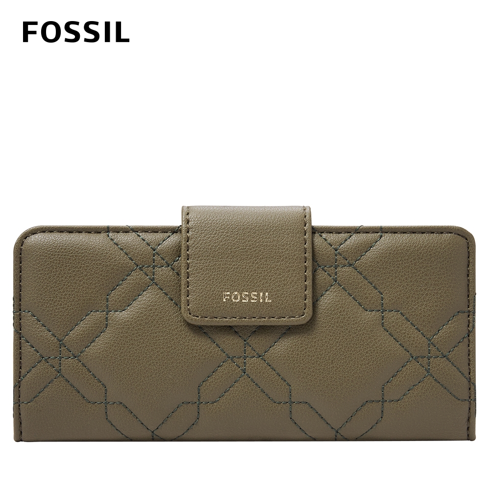 FOSSIL Madison 菱格縫線扣式長夾-沼綠色 SWL2662376