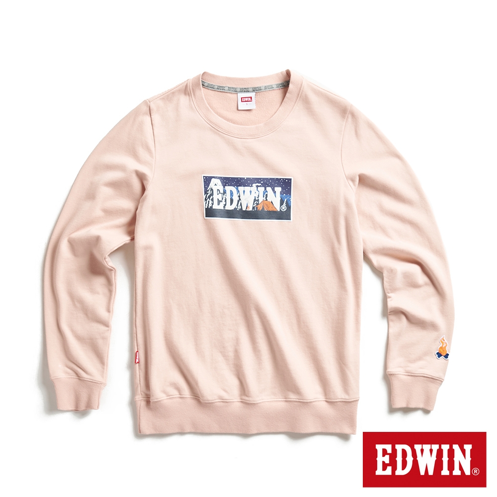 EDWIN 露營系列 富士山營地BOX LOGO厚長袖T恤-女-淺粉紅