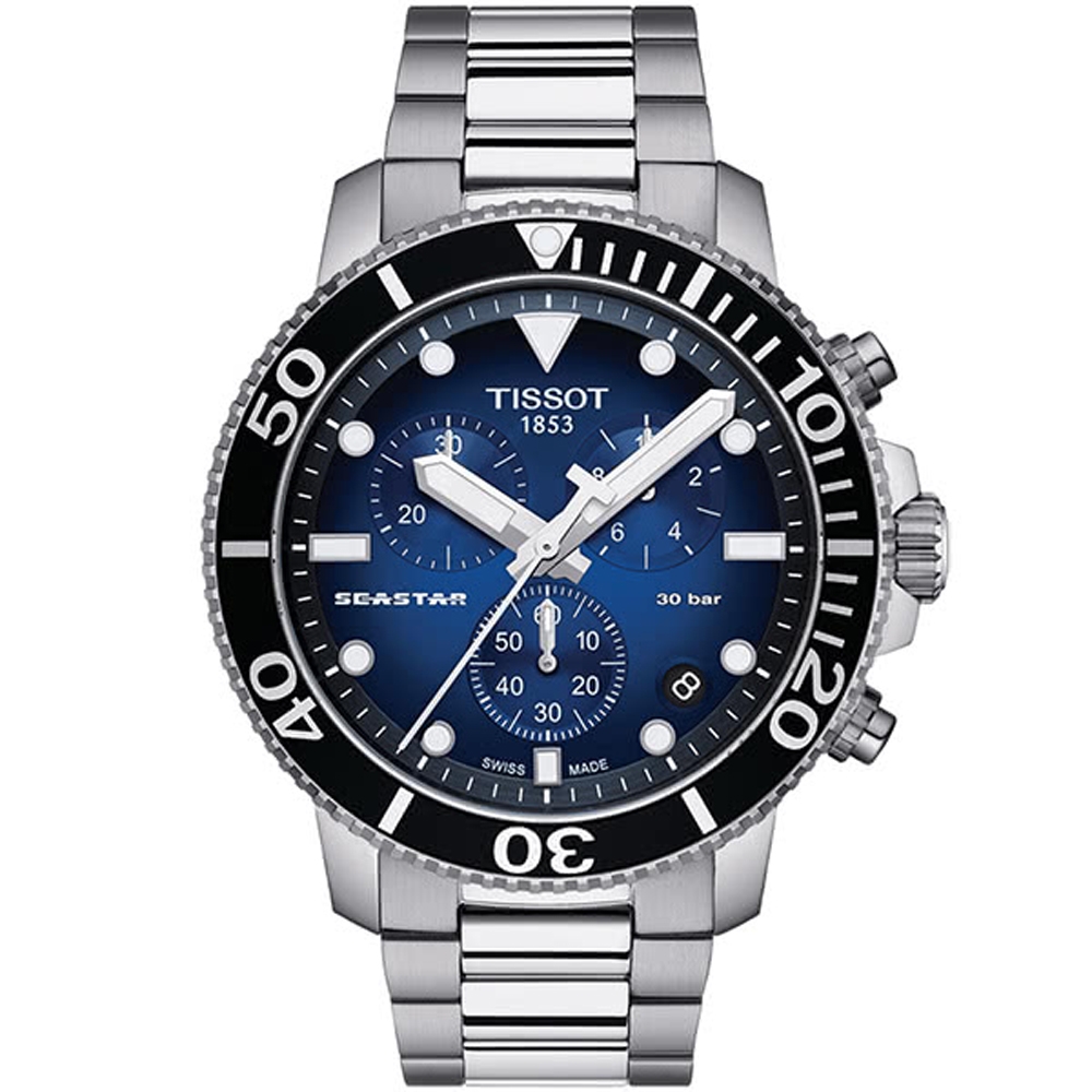 TISSOT 天梭 Seastar 1000海星 藍水鬼 300米潛水三眼計時錶-45mm/T1204171104101