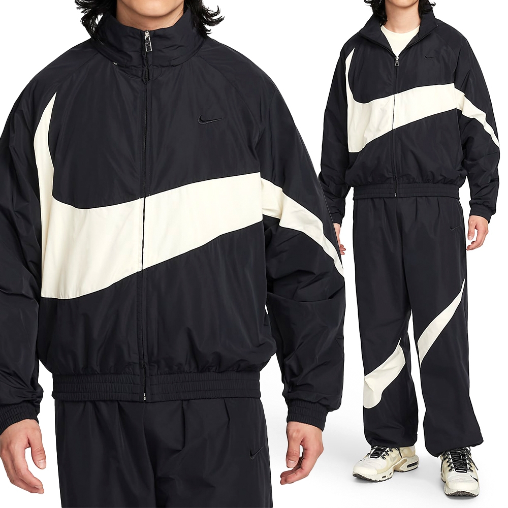 Nike AS M NK Swoosh Jacket 男黑白防潑水大勾風衣立領外套FB7878-010