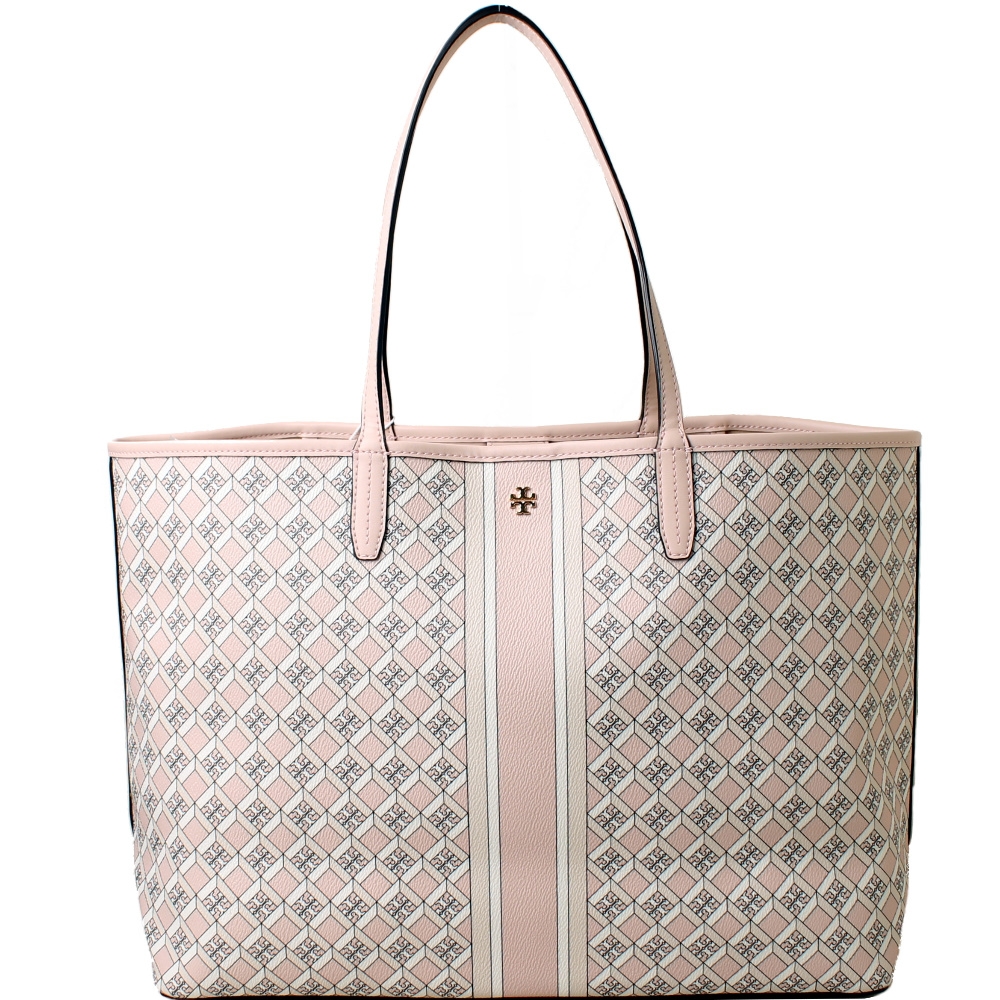 TORY BURCH GEO LOGO TOTE 釦式塗層帆布托特包-粉紅