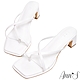 Ann’S美化腳版加圍邊-性感柔軟細帶粗跟方頭涼拖鞋5cm-白 product thumbnail 1