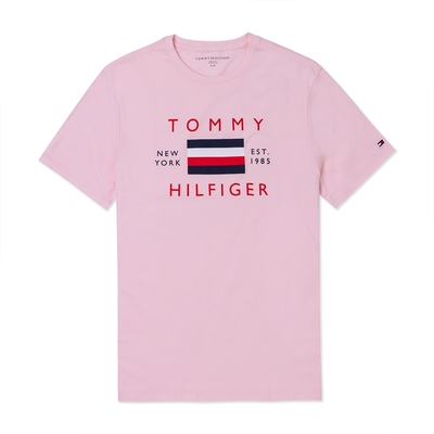 TOMMY 熱銷刺繡大Logo圖案短袖T恤-粉色