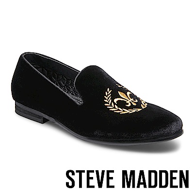 STEVE MADDEN-CRIMSON電繡絨面男士懶人鞋-絨黑