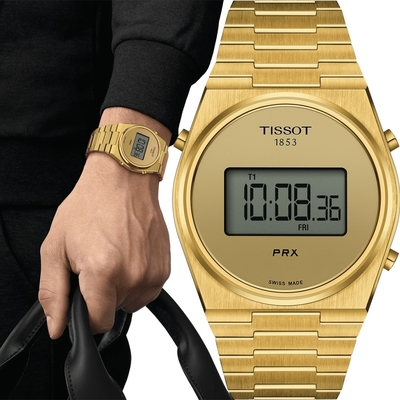 TISSOT 天梭 官方授權 坤達配戴款 PRX Digital 數位石英手錶 送禮推薦-40mm T1374633302000