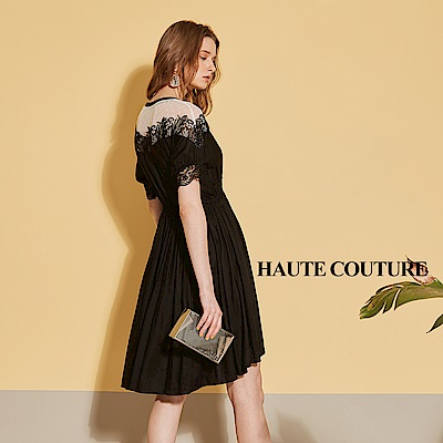 Haute Couture 高定系 微性感透視荷葉拼接禮服洋裝-雅緻黑