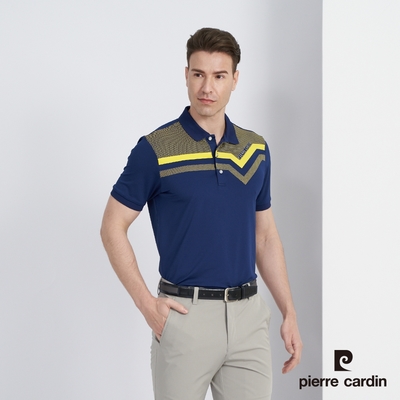 Pierre Cardin 皮爾卡登 男款 吸濕排汗彈性胸前印花合身短袖POLO衫-深藍色 (5227208-38)