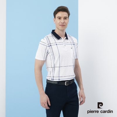 Pierre Cardin皮爾卡登 男款 網眼印大定位格短袖POLO衫-藍色(5217272-37)