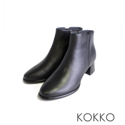 KOKKO魅力好搭秀氣圓楦高跟短靴黑色