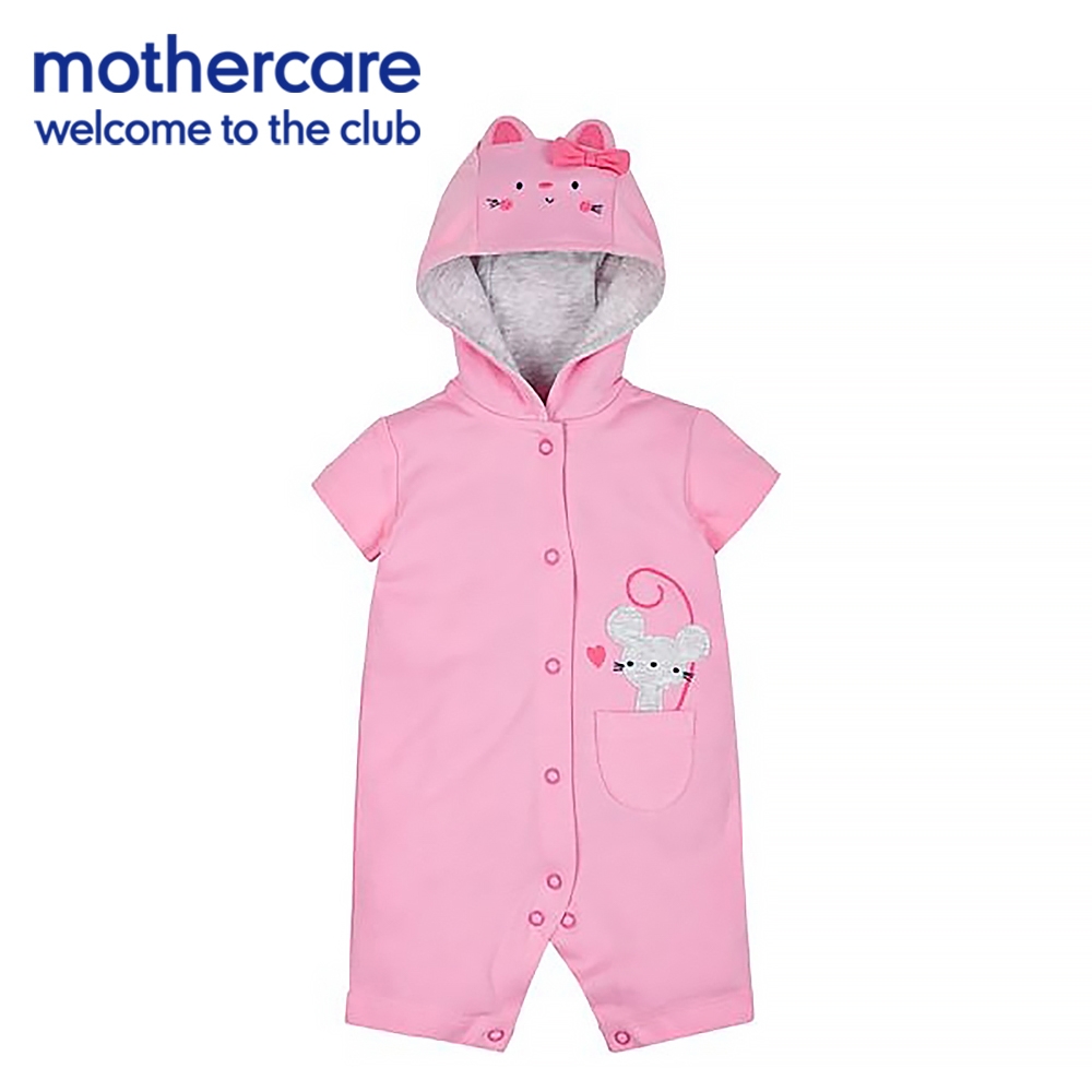 mothercare 專櫃童裝 連帽粉紅小老鼠短袖兔裝/連身衣 (9-18個月)