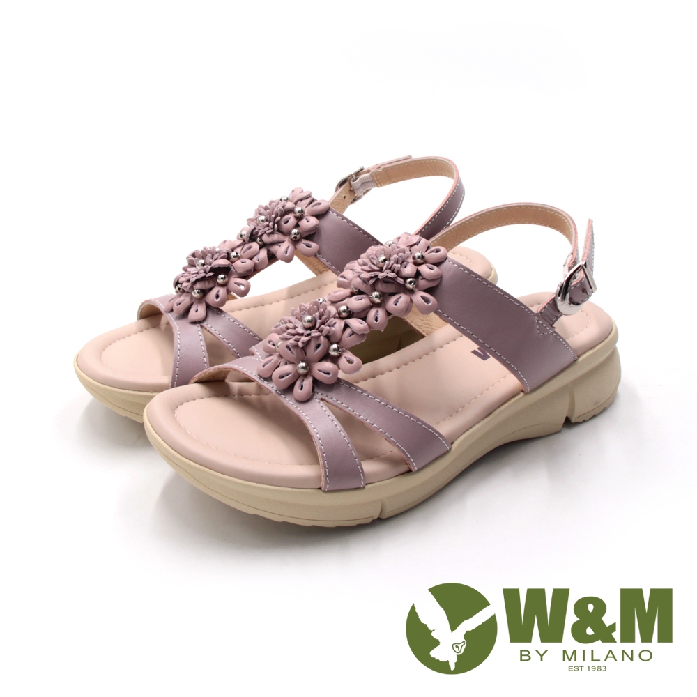 W&M(女)MIT皮釦帶 厚底彈力涼鞋 女鞋-紫粉(另有米白)