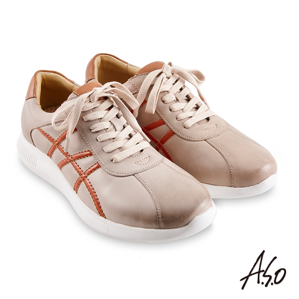 A.S.O機能休閒 3D超動能撞色線條綁帶休閒鞋-灰米 product image 1