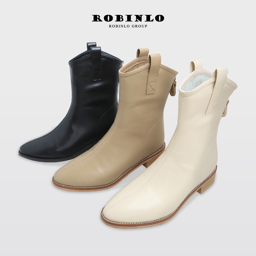 Robinlo歐美款復古素面西部短靴 極簡黑/奶茶杏/奶油白 product image 1
