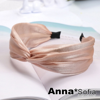 AnnaSofia 光感緞紗交叉結 韓式寬髮箍(粉系)