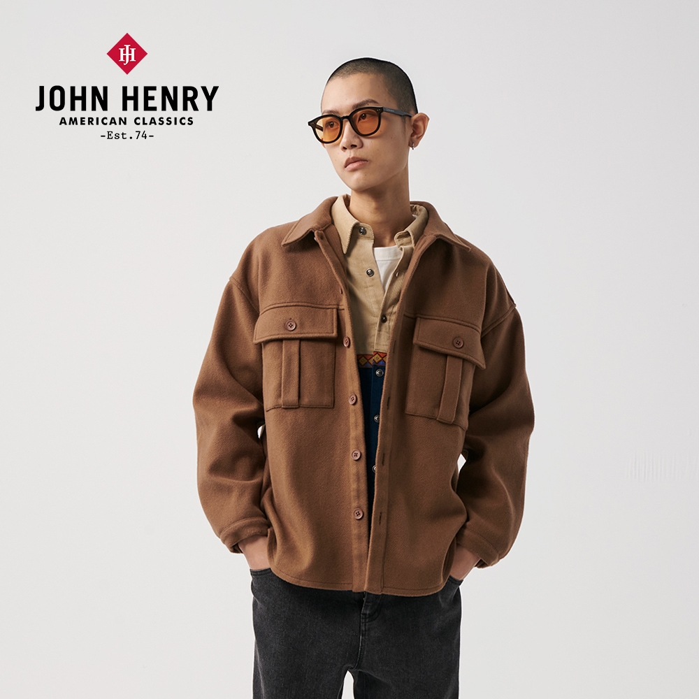 JOHN HENRY 圖騰拼布毛呢外套-二色 (咖色)