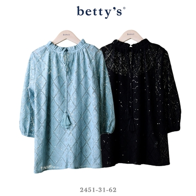 betty’s專櫃款 菱格紋亮片蕾絲綁帶上衣(共二色)