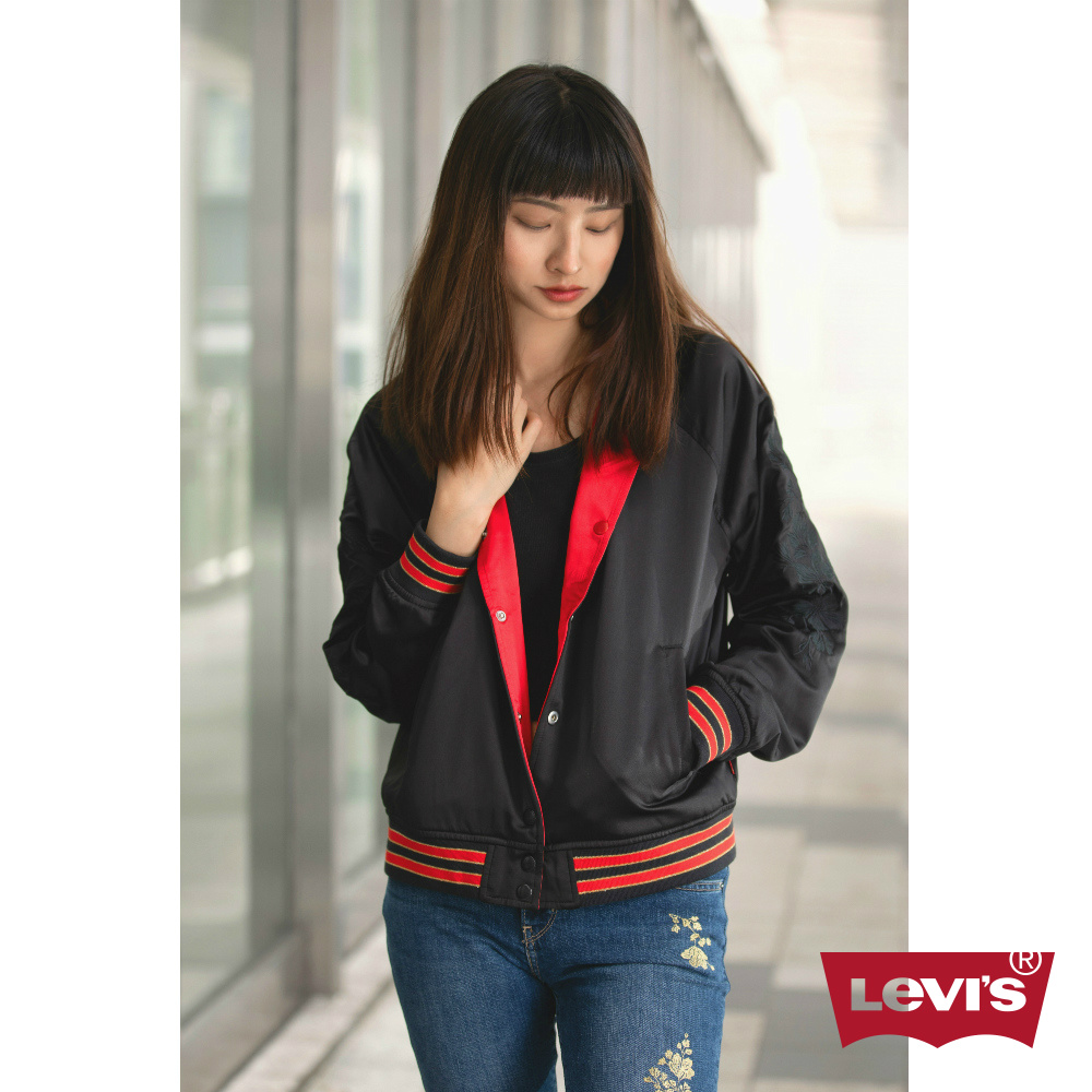 Levis 女裝 棒球外套 紅黑雙面穿