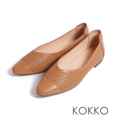 KOKKO編織鏤空感柔軟羊皮隨妳彎包鞋卡其色