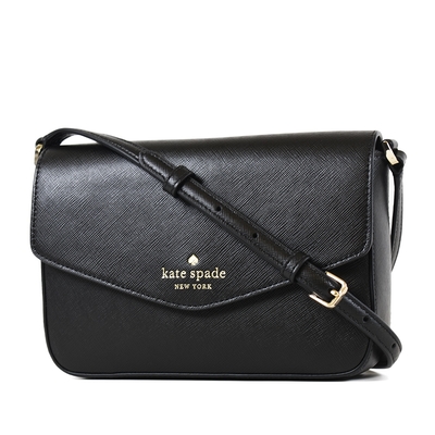 KATE SPADE 燙金防刮十字紋翻蓋斜背包-黑色