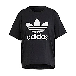 Adidas TRFL Tee Boxy [IU2422] 女 短袖 上衣 T恤 經典 三葉草 休閒 寬鬆 棉質 黑