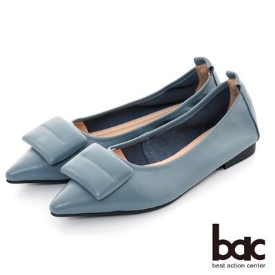【bac】抱枕飾釦尖頭平底鞋-灰藍