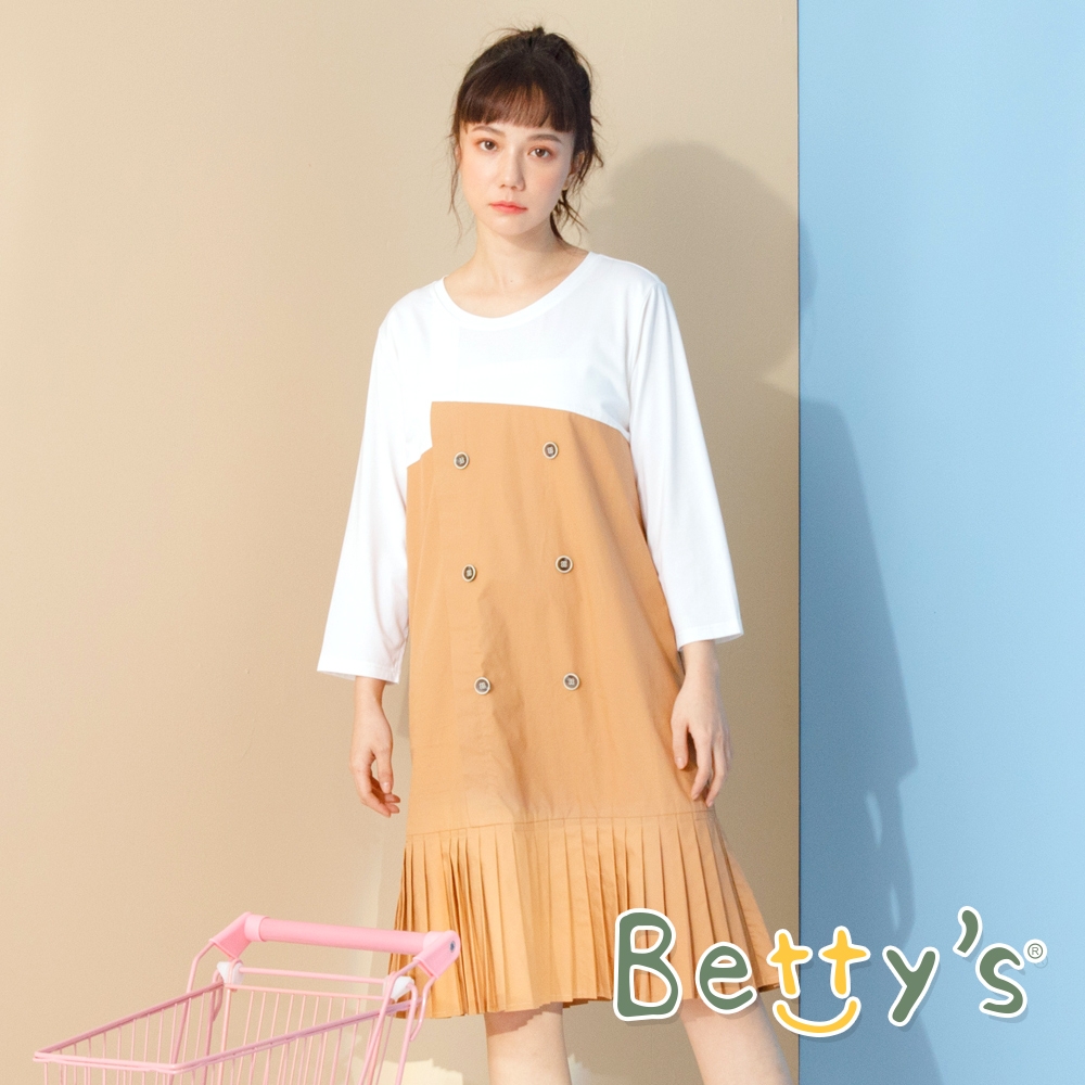 betty’s貝蒂思　排釦拼接百褶洋裝 (駝色)