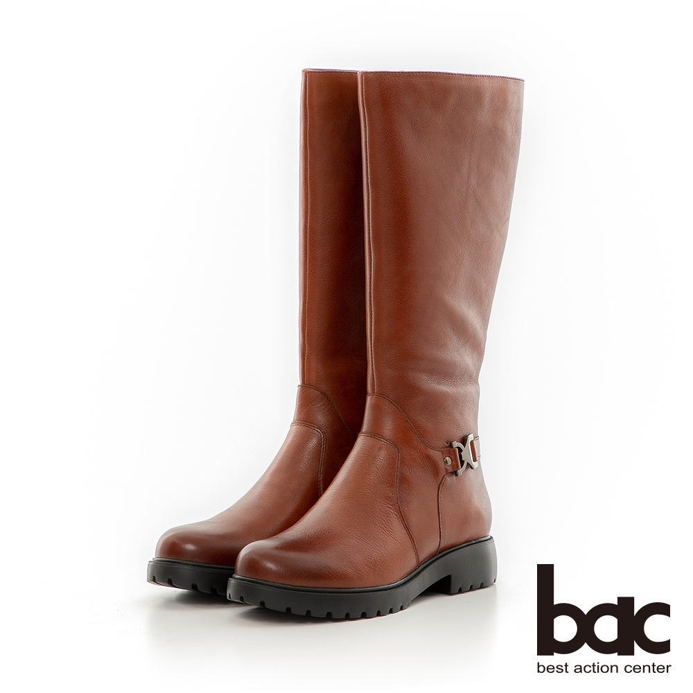 【bac】輕量化皮帶穿環粗跟長靴-棕色